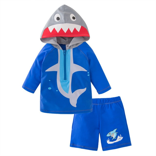 Child Boys Hooded Cool Shark Print Swimwear
