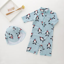 Load image into Gallery viewer, Boy One Cartoon Penguin Print Swimwear