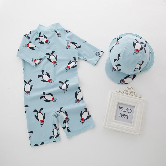Boy One Cartoon Penguin Print Swimwear
